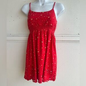 Forever21 Y2K Red Smocked-Waist Mini Dress All Over Yellow Ditzy Floral Print S